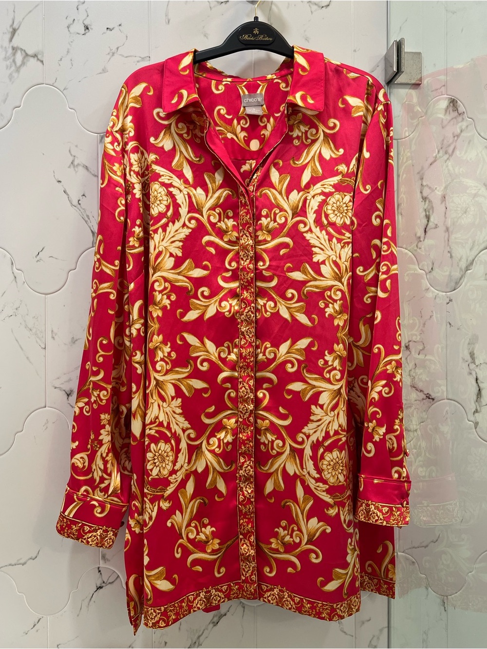 CHICO’S Satin Tunic Button-Down EUC